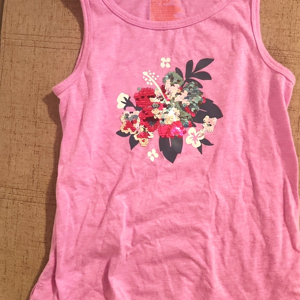 Cat & Jack girls pink flower sequins tank top